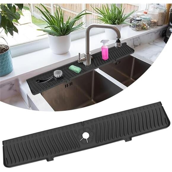 Kitchen Sink Splash Guard, 30" Sink Splash Guard, Faucet Mat, Longer Silicone - Picture 8 of 16